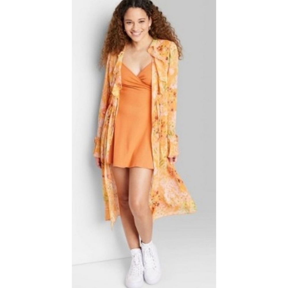 Wild Fable Orange Floral Ruffle Duster